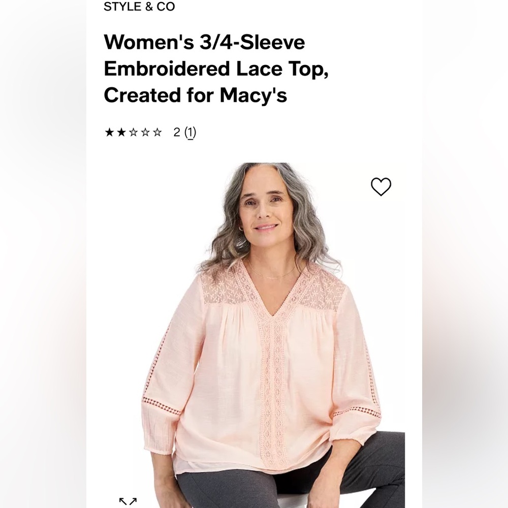 NWT Women's 3/4-Sleeve Embroidered Lace Top, Created for Macy's
